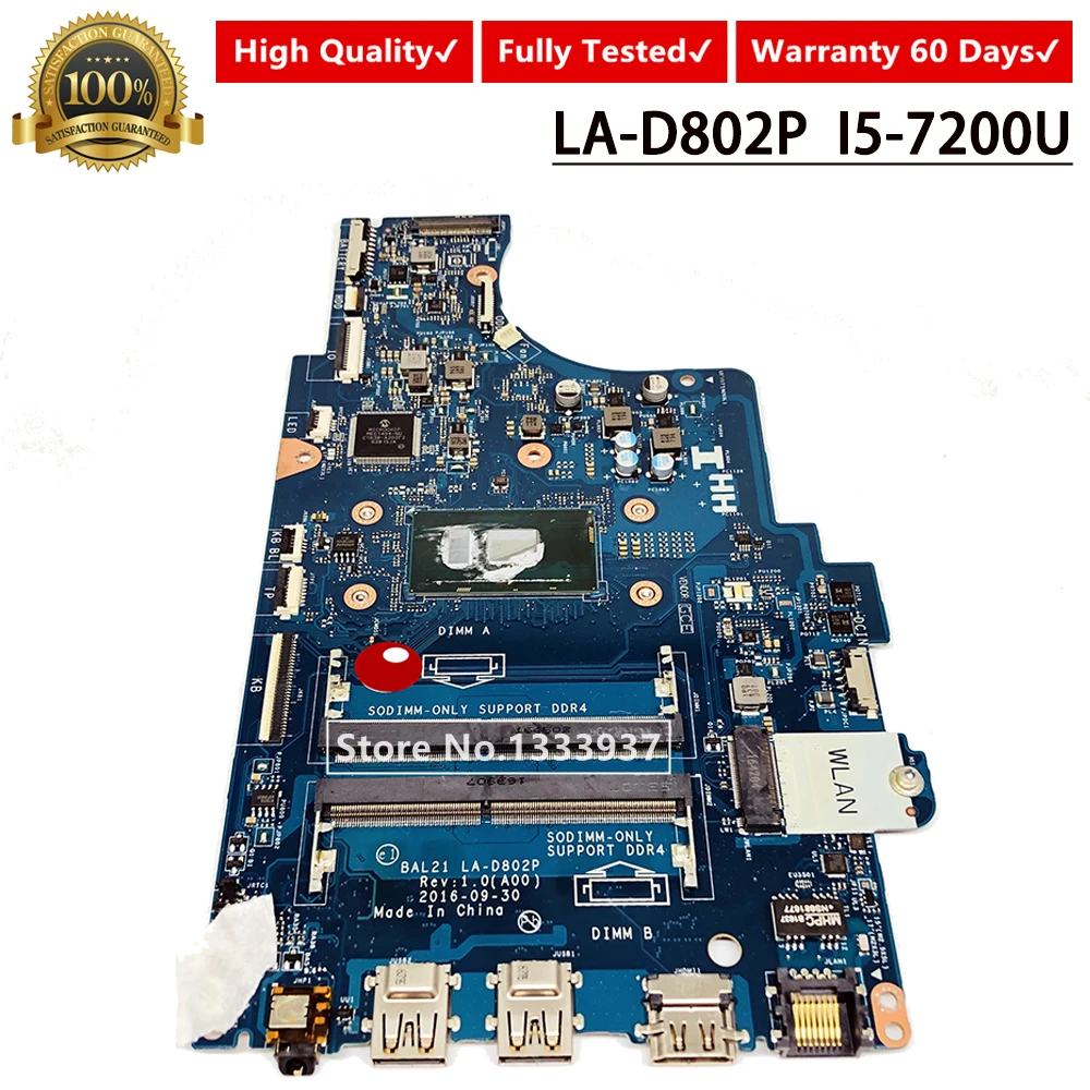 CN 0Laptop материнская плата DG5G3 0DG5G3 BAL21 LA D802P для DELL Inspiron 15 5567 5767 i5 7200U SR2ZU карты|Платы