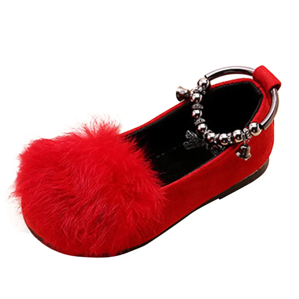 Обувь для маленьких девочек обувь принцессы на плоской подошве пушистая теплая