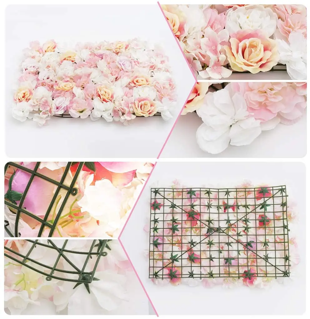 

Artificial Flower Wall Screen Panel Romantic Floral 60x40cm Privacy Hedge Wedding Photo Background Decor - Champagne Rose