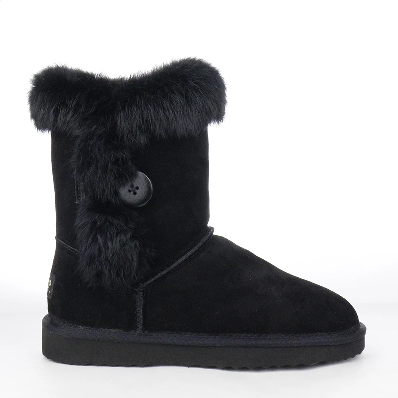 Модная женская обувь из натурального кроличьего меха зимние сапоги