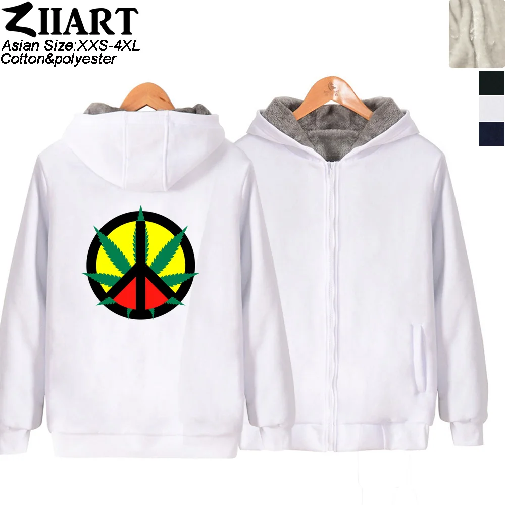 Hemp Peace Sign Jamaica Reggae Regge Rasta Leaf Red Yellow Green Man Boy Parkas Full Zip Coat Plus Velvet Autumn  ZIIART