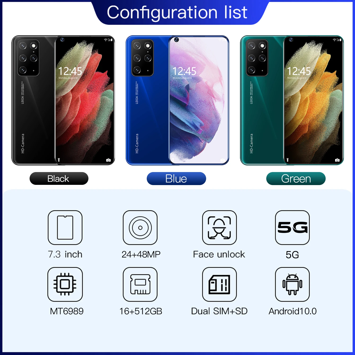 s21 ultra global version smartphone android 7 3 inch 16gb 512gb cell phone 4g 5g unlocked mobile phones celulares smart phone free global shipping