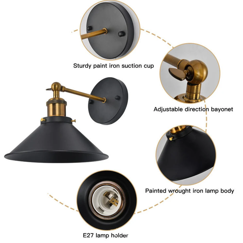 

Retro Wall Lamp Black Iron Lampshade Adjustable DIY Bedroom Indoor Lighting For Living Room Vintage Wall Lights Loft Lights