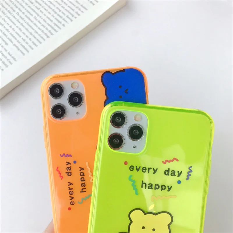 Корейский цветной мягкий чехол с медведем для iphone 7 Plus 8 оранжевый изображением