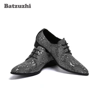 batzuzhi dark grey leather dress shoes men fashion shoes men pointed toe lace up leather business shoes for menbig sizes us6 12