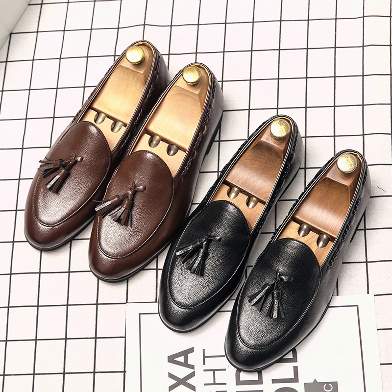 

FIXSYS Men Tassel Loafers Leather Casual Shoes Breathable Slip-on Office Shoes Male Oxfords Lightweight Formal Shoes Big Size 48