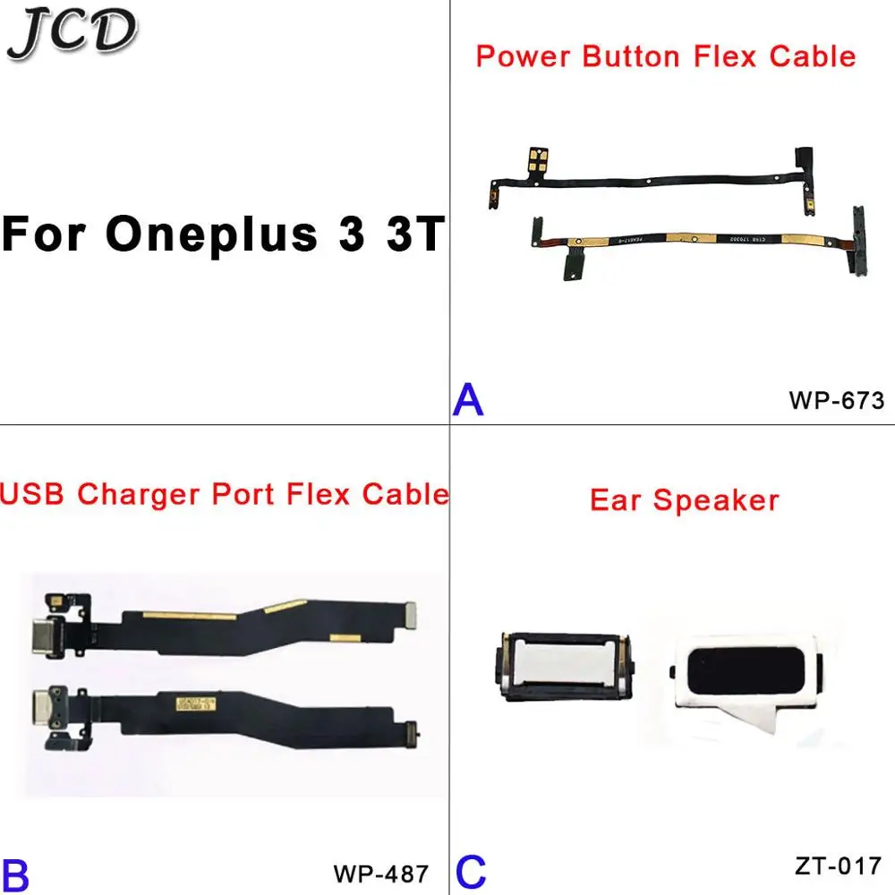 JCD для Oneplus 3 3T регулятор громкости Кнопка питания гибкий кабель + наушник ушной