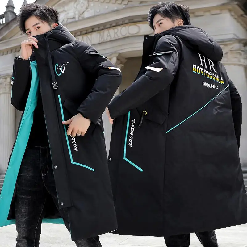 

Cheap wholesale 2019 new autumn and winter hot men's medium-length cotton clothing tide brand thick coat hood