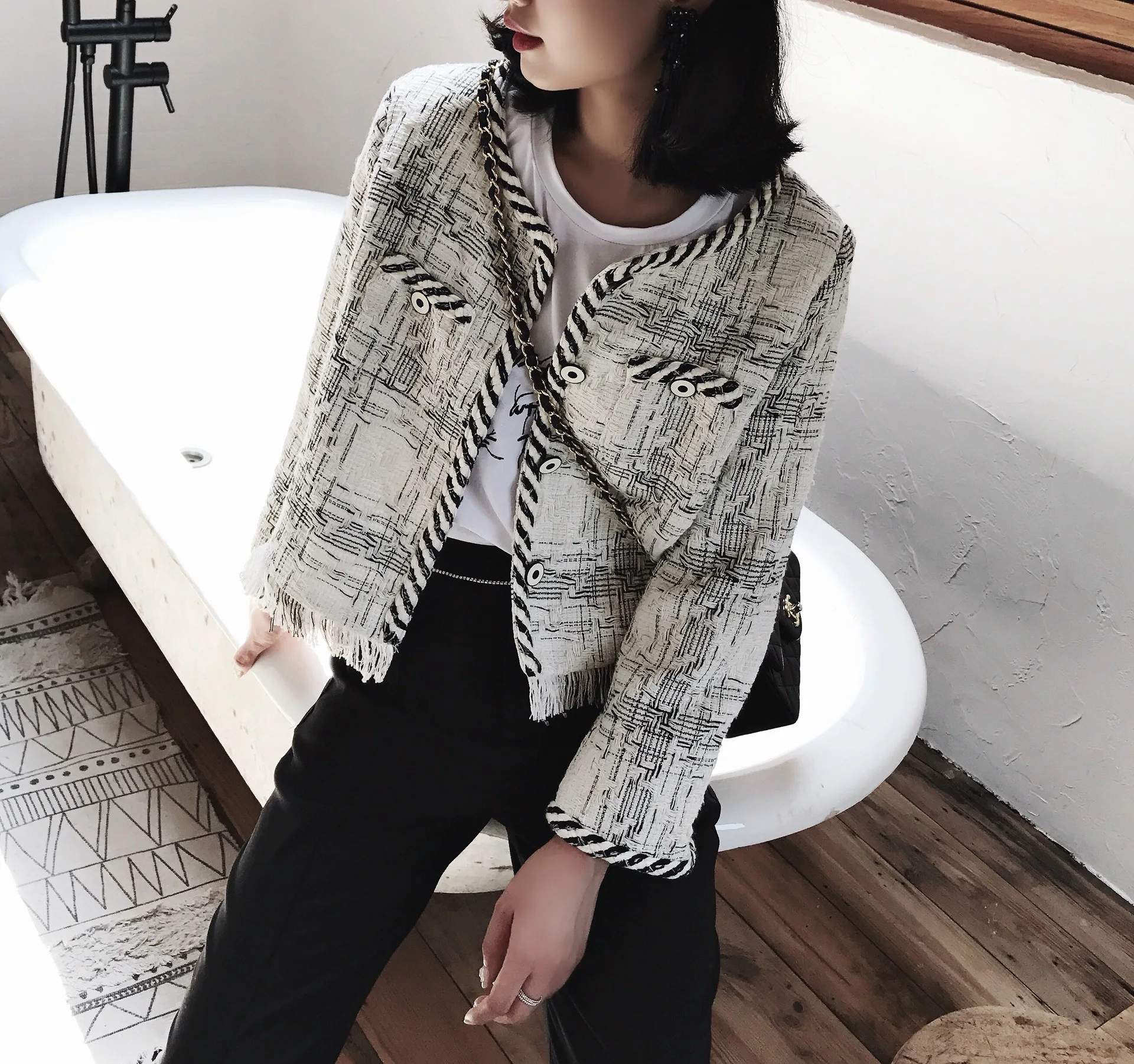 

Женская твидовая короткая куртка, элегантный винтажный кардиган в Корейском стиле, дизайнерская Роскошная Одежда для осени и зимы, 2020