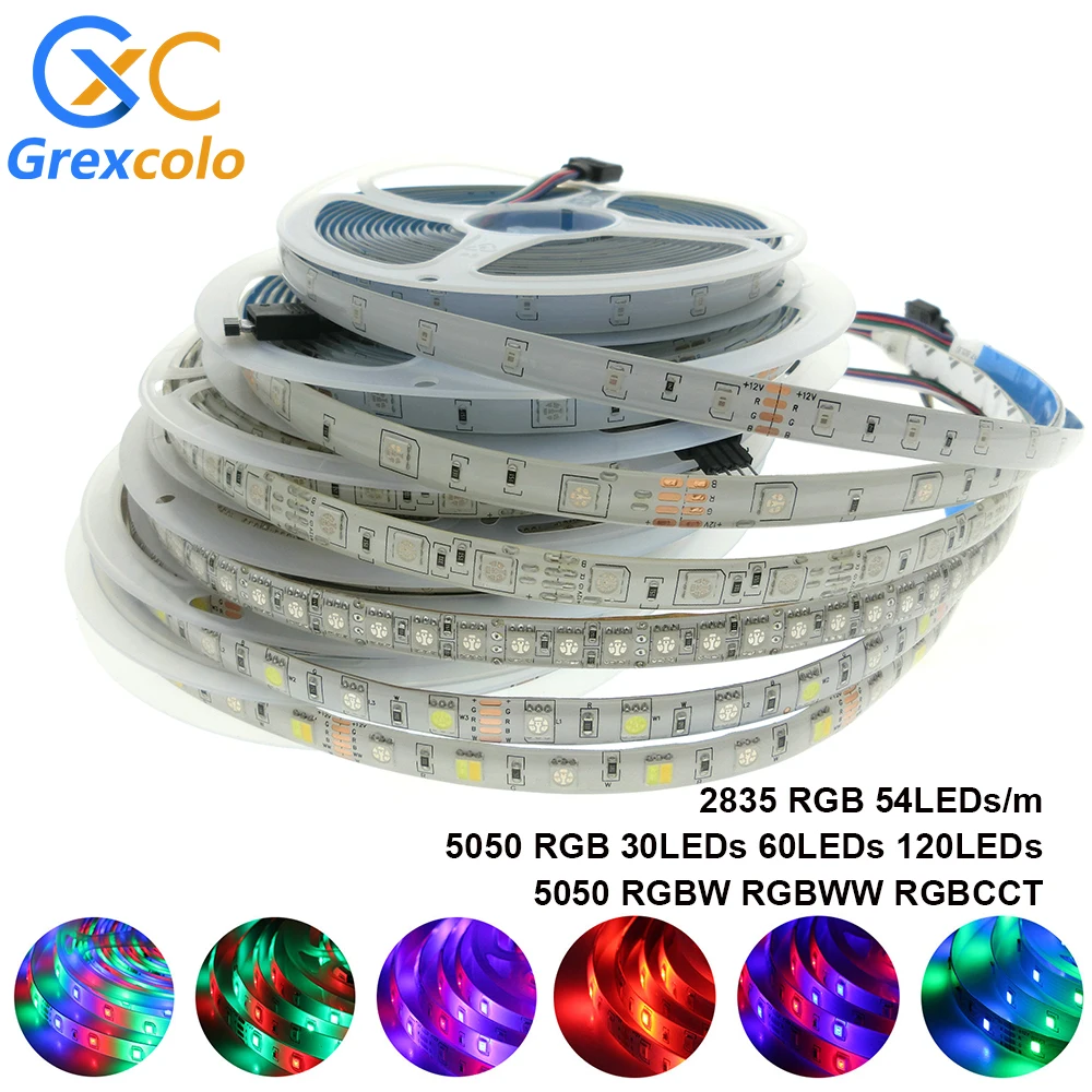 RGB Светодиодная лента 2835 5050 DC 12V светодиодные лампы 5M водонепроницаемая RGBW RGBWW