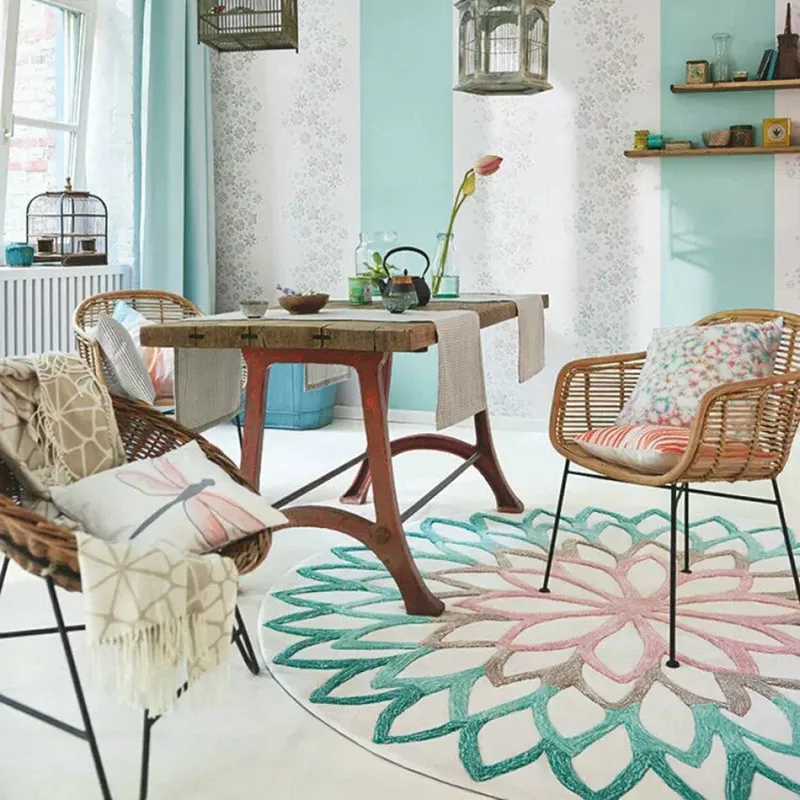 Цветочный Круглый ковер 200 см для детей утепленный мягкий гостиной большой