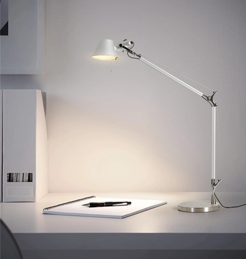 Adjustable Long Swing Arm Desk Lamp Modern Fashion Silver Aluminium Office Reading Study LED Clamp Desktop Table Light with Clip | Освещение