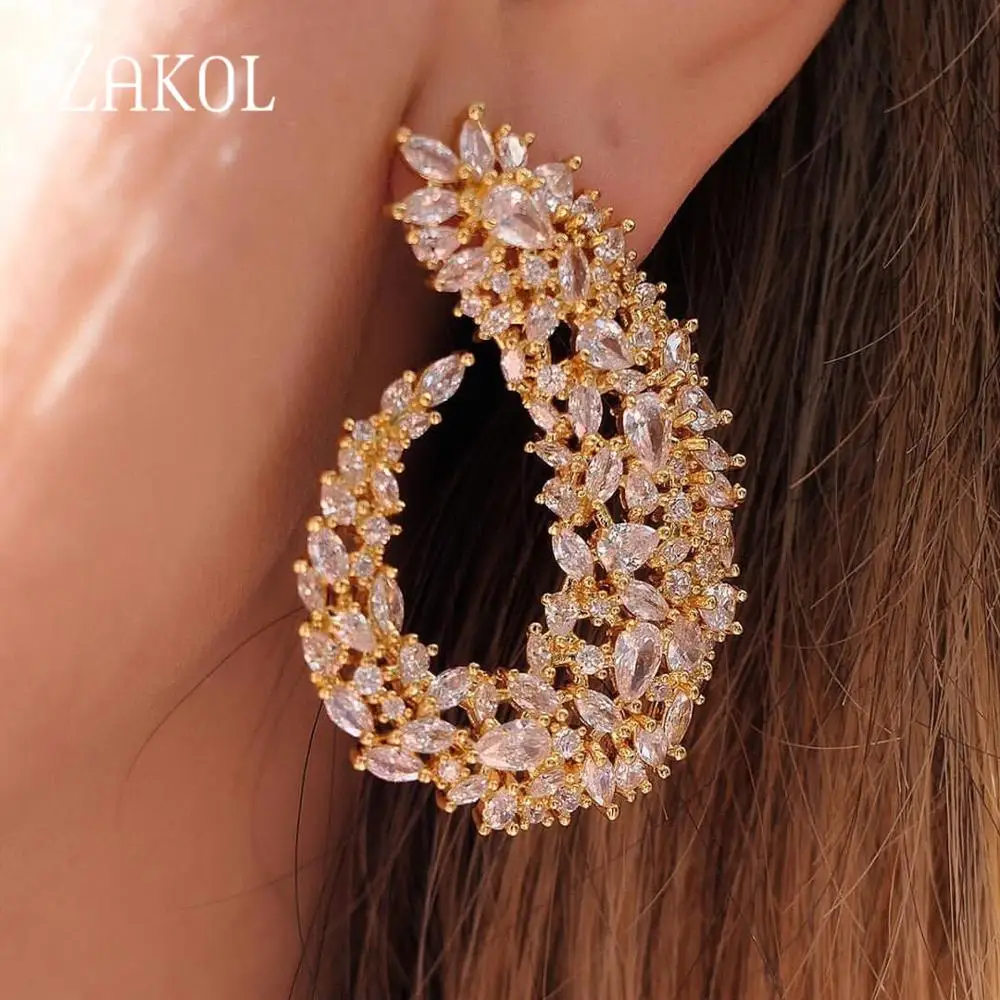 ZAKOL знаменитый дизайн роскошные популярные Геометрические серьги в виде цветка с