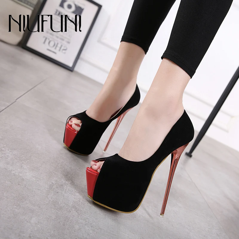 

Black Red Mixed Color Peep Toe 16CM Platform Women's Shoes Stiletto High Heels Size 34-40 Nightclub Sexy Gladiator Sandals Shoes
