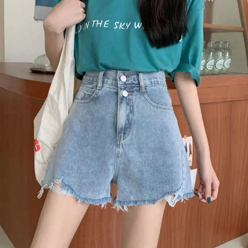 

Denim shorts women's summer 2021 new slim versatile loose wide leg A-line pants net red short hot pants
