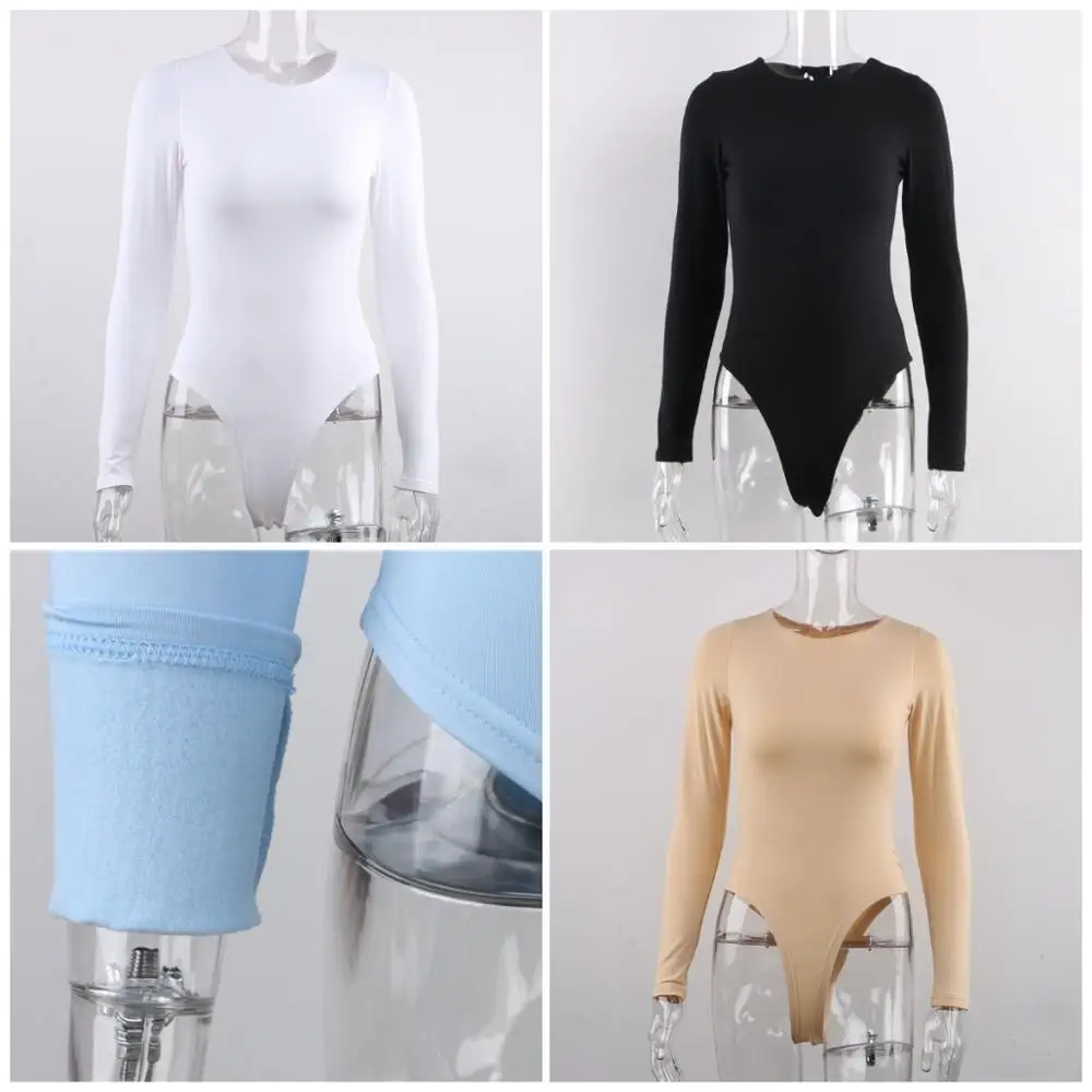 

Cybill Winter White Bodysuit For Women Long Sleeve Bodysuit Women Bodycon Black Bodysuits One-Piece Body Female 2020 Romper