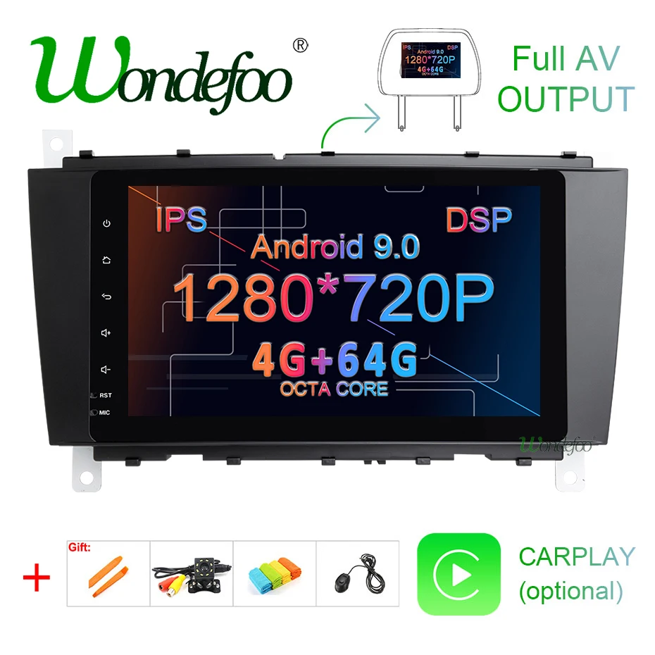 " DSP ips экран Android 9,0 4G 64G Автомобильный gps для Mercedes Benz C Class W203 C200 C230 C320 CLK200 CLK350 CLK500 без dvd плеера