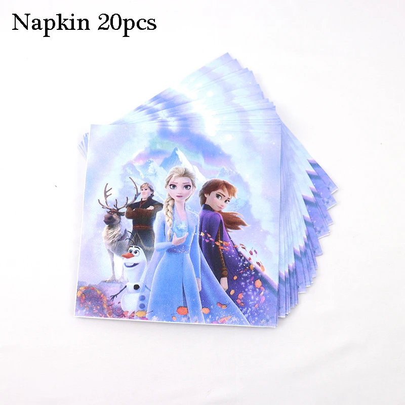 Napkin 20pcs Платье принцессы «Холодное сердце» 2 вечерние поставки «Холодное сердце» вечерние Бумага соломы тарелки чашки для девочек с героями мультфильма «Холодное сердце»; 2 платья Эльзы и Анны для дня рождения Декор вечерние скатерть - Цвет: Napkin 20pcs