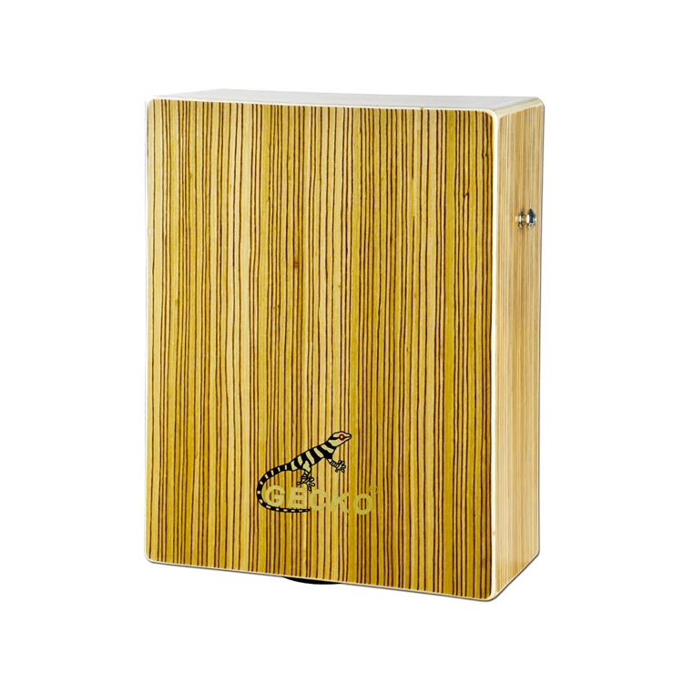 Gecko Cajon Drum High Quality Solid Zebra Wood Body Musical Instrument With Packing Bag |