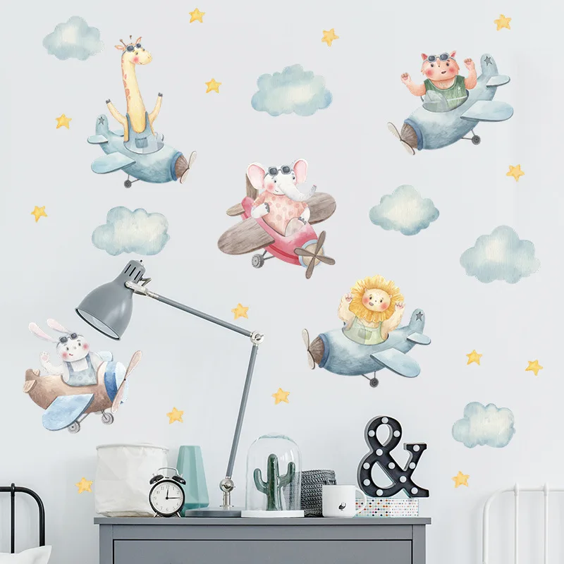 

Cartoon Animals Flying Airplanes Children's Bedroom Home Wall Beautification Decorative Wall Stickers