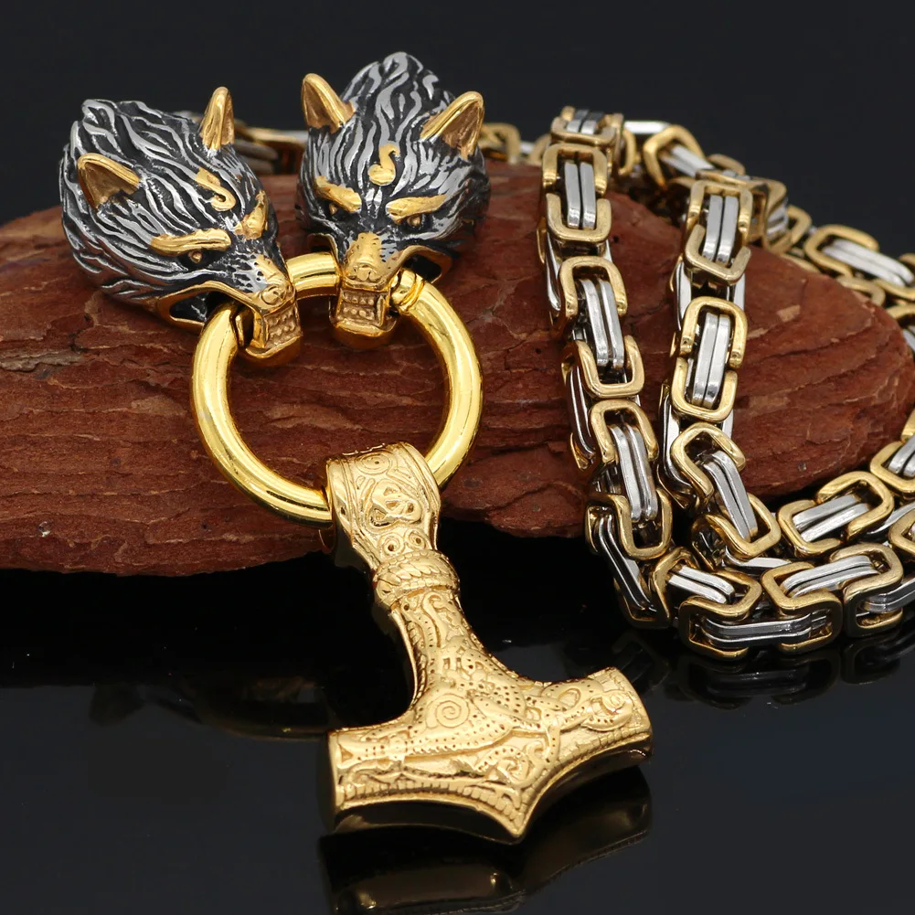 

Викинги кельтские двойные ожерельлье с волком мужские из нержавеющей стали вегвизир искусственные руны панк Рок Байкерская цепь ювелирные...