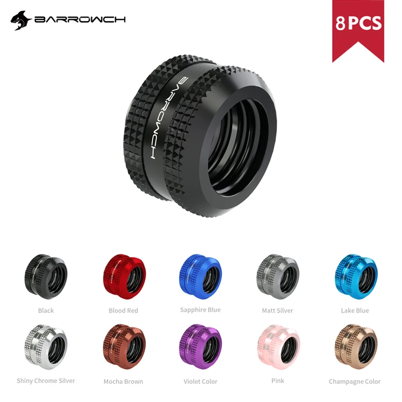 

Barrowch 8 Pcs Hard Tube Fitting For OD 12/14/16mm , Aluminum Alloy Multiple Color Ring G1/4 Brass Adapter , FBYKN V1 Series