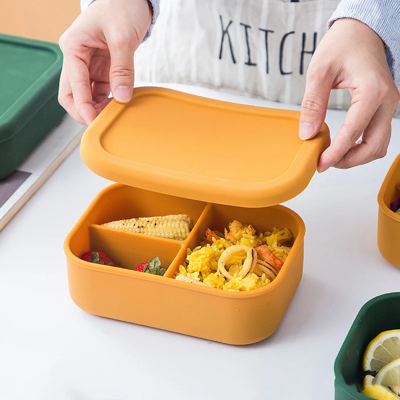 

With Lid Silicone Lunch Box Fresh-Keeping Box Bento Fruit Salad Fresh-Keeping Bowl Portable Sealed Rectangle Picnic Lunchbox