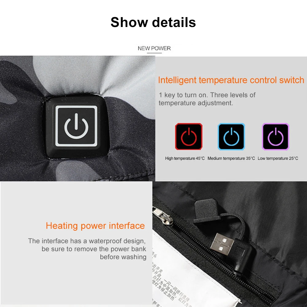 

Lightweight Smart Heating Cotton Vest Infrared Electric Heating Warm Winter Warm Jacket for Motor Fishing Hunting Camping