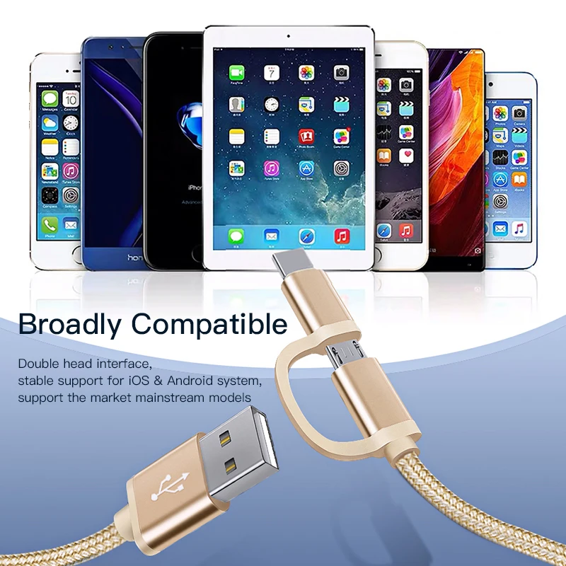 ! Кабель быстрой зарядки и передачи данных ACCEZZ 2 в 1 Micro USB 8pin для iPhone 7 8 Plus X iPad Mini Samsung
