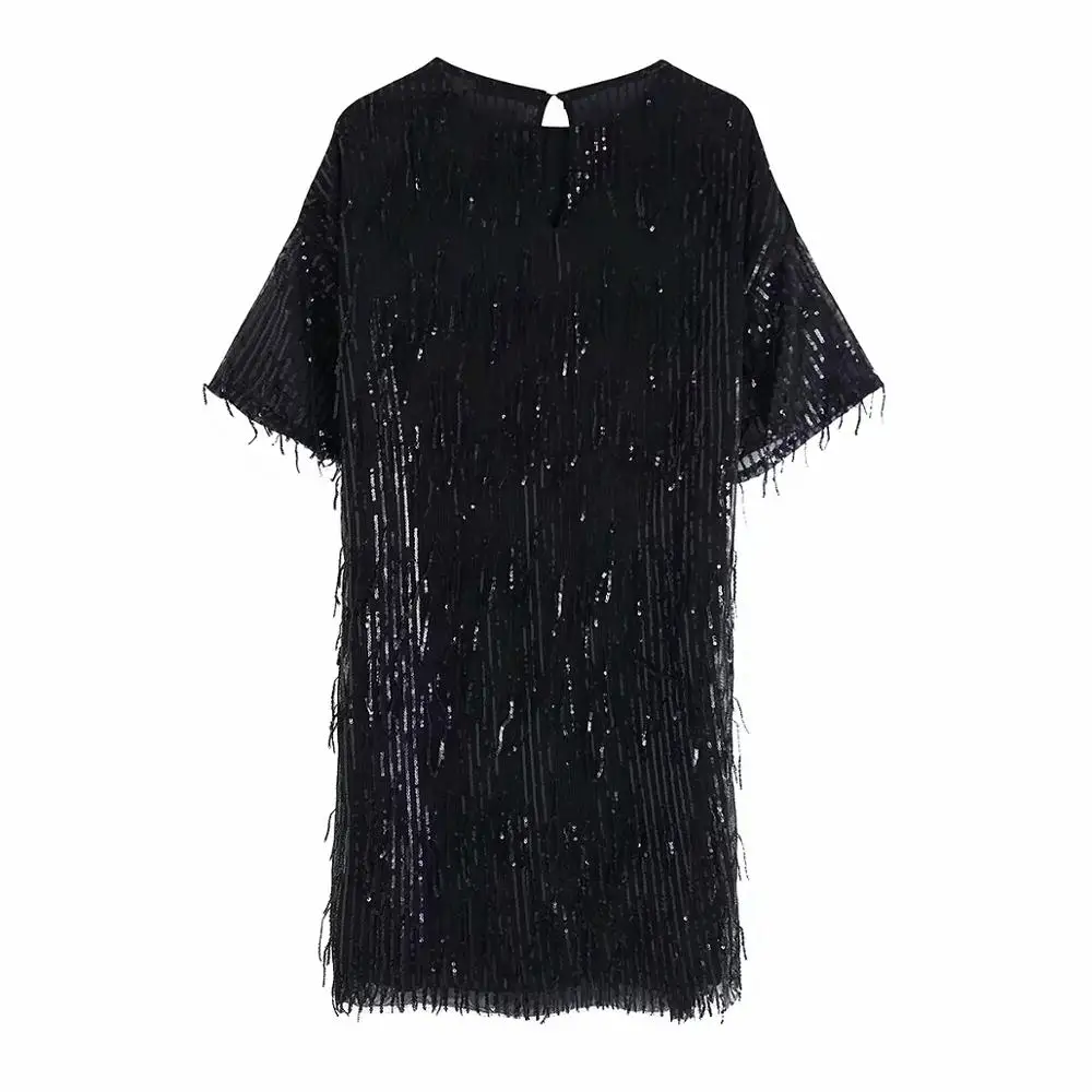Withered england style vintage loose sexy mini sequins tassels Christmas party dress women vestidos de fiesta de noche vestidos