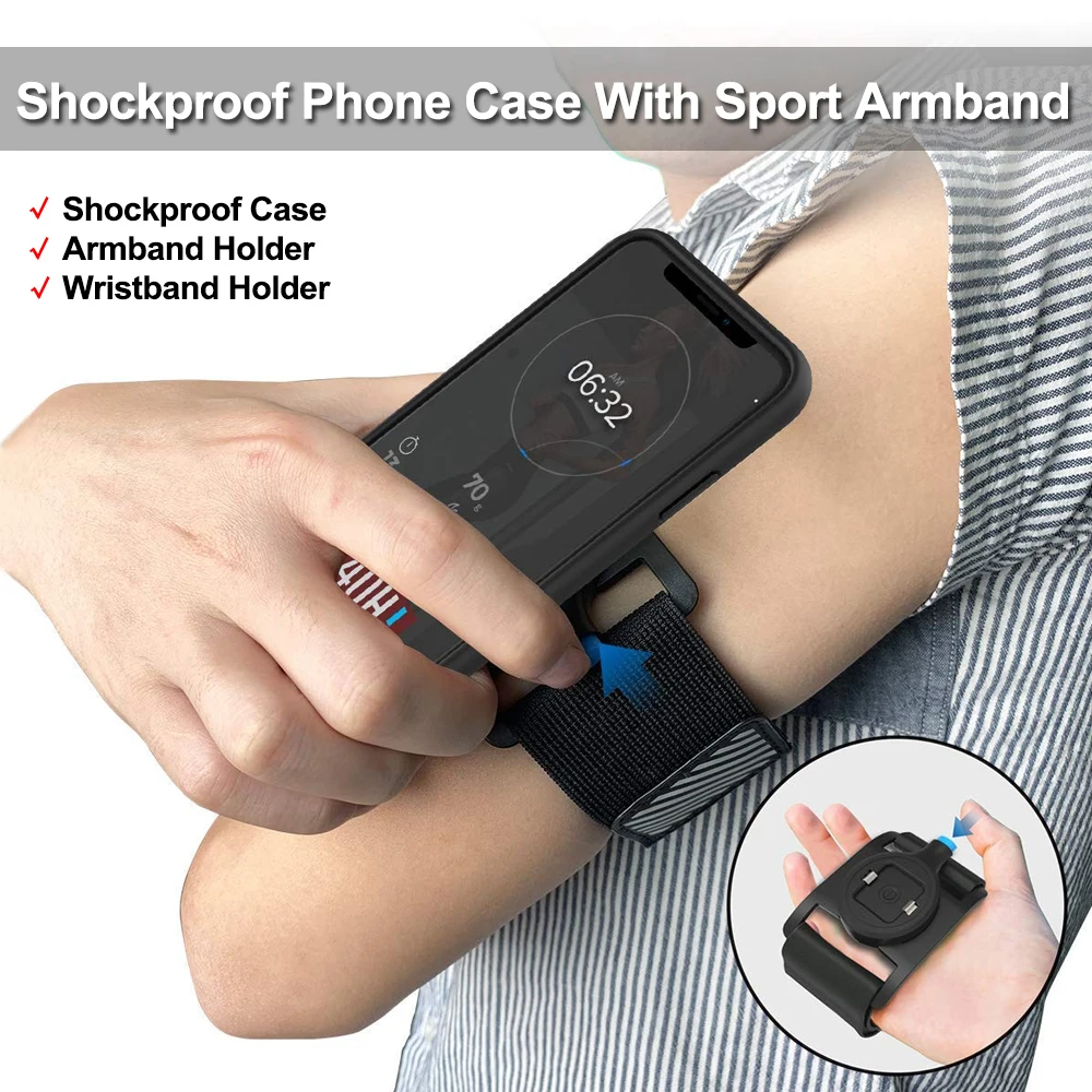 Ударопрочный чехол с нарукавный для занятий спортом и бега iPhone Xs Max XR 8 7 samsung S10 + S10e