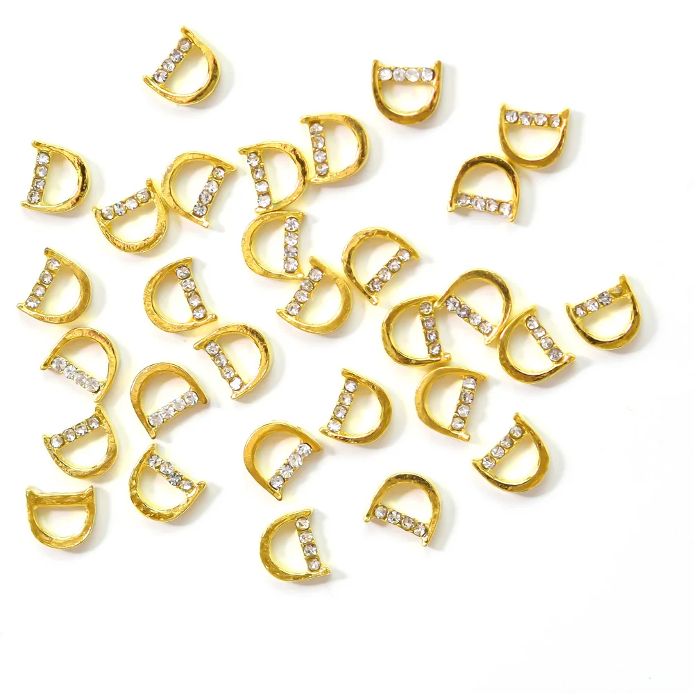 10pcs/Bag 26 English Letters Alloy Nail Art Decoration 3D Clear Rhinestone In Gold Zircon Charms A to Z Manicure Accessories D#7