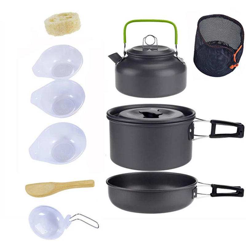 Portable Camping Cookware Utensils Set Water Kettle Pot Frying Pan Bowl Aluminum Cooking Tableware For Picnic BBQ Hiking | Спорт и