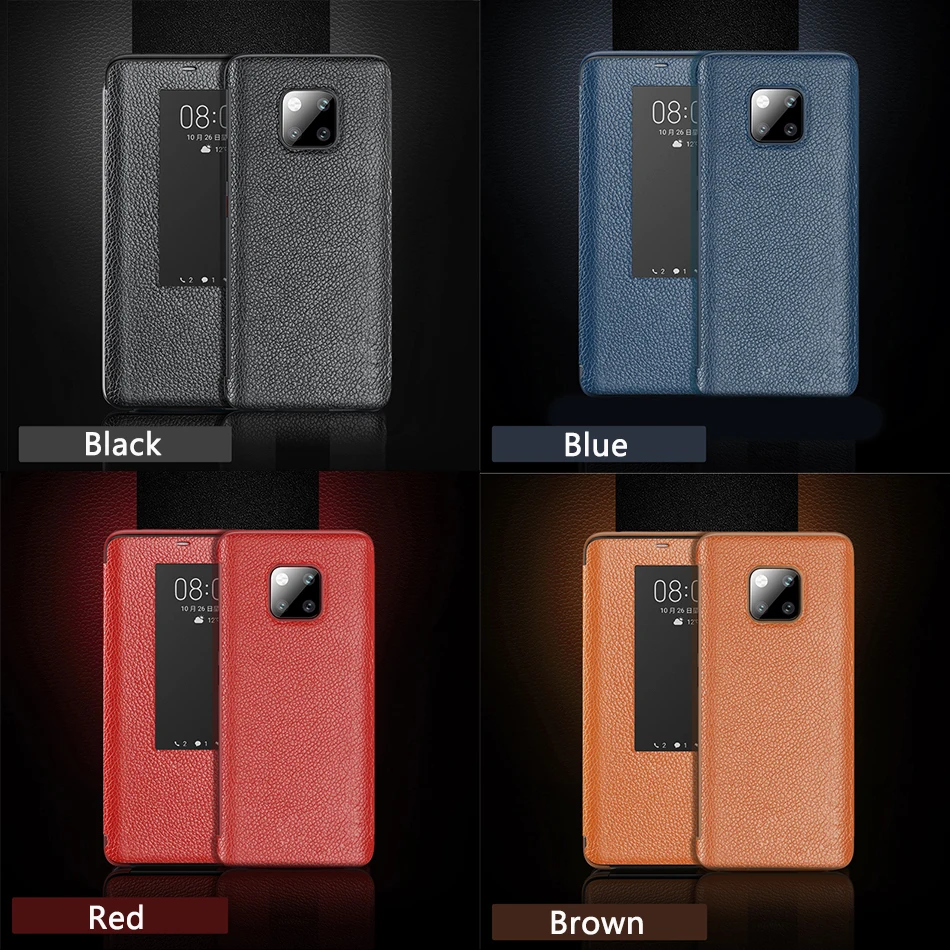original mirror smart touch view genuine leather flip case for huawei mate 20 10 30 40 pro window shockproof case for mate 20x free global shipping