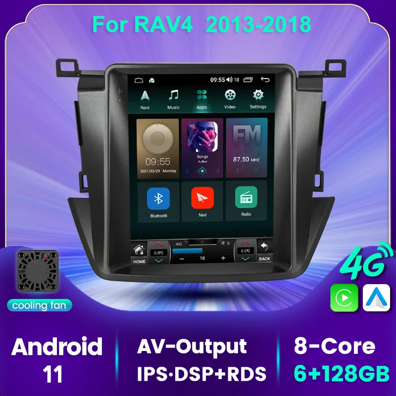 

Автомобильный радиоприемник, мультимедийная навигация GPS для Toyota RAV4 RAV 4 128-2013 Carplay + Авто BT WIFI 2 Din без DVD, Android 11 4G Lte 6 + 2018G