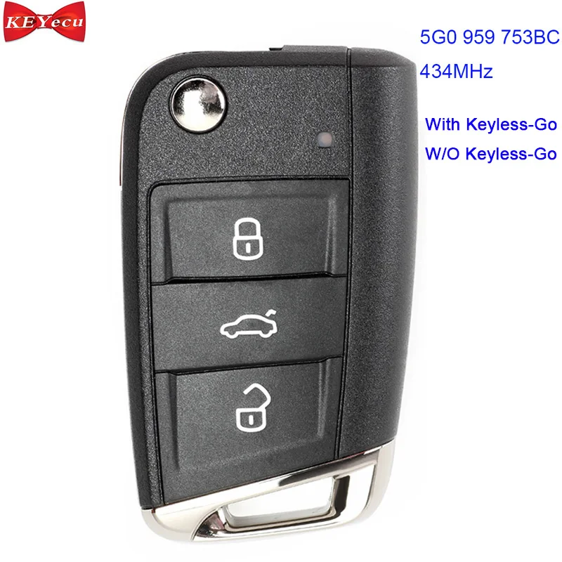 KEYECU для Volkswagen MQB Golf VII MK7 Skoda Octavia A7 без ключа дистанционный смарт ключ брелок 434 МГц