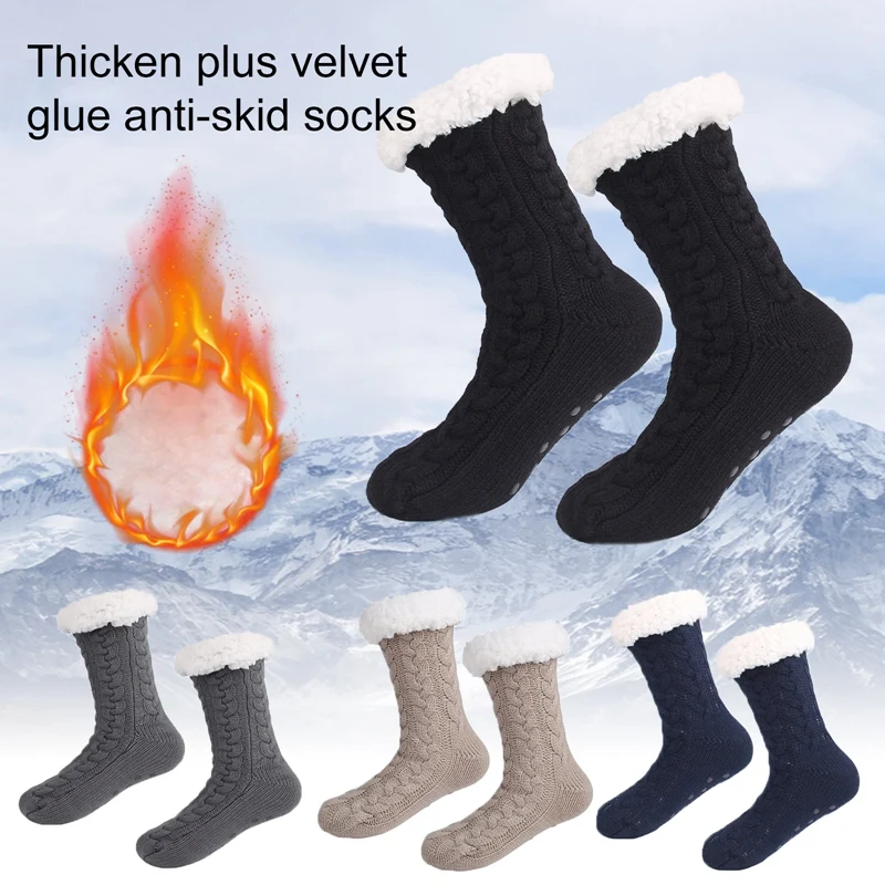 

Women Warm Autumn Winter Socks Acrylic Knitted Floor Non-slip Soft Sock Girl Fluffy Keep Warmth Thicken Female Solid Color Socks