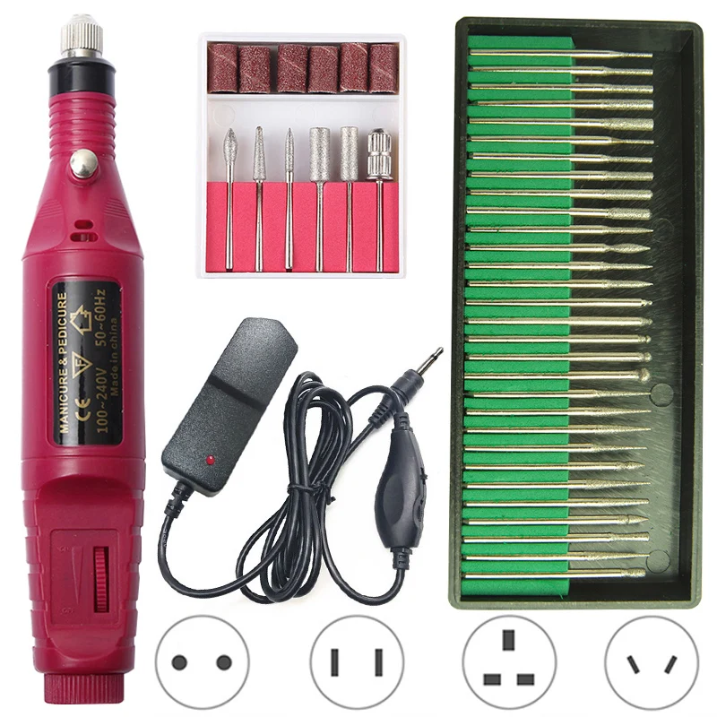 red set 1 20000 ОБ/мин Электрический сверлильный станок для ногтей, 2 способа вращения, набор для маникюра и педикюра, набор для удаления геля - Цвет: red set 1