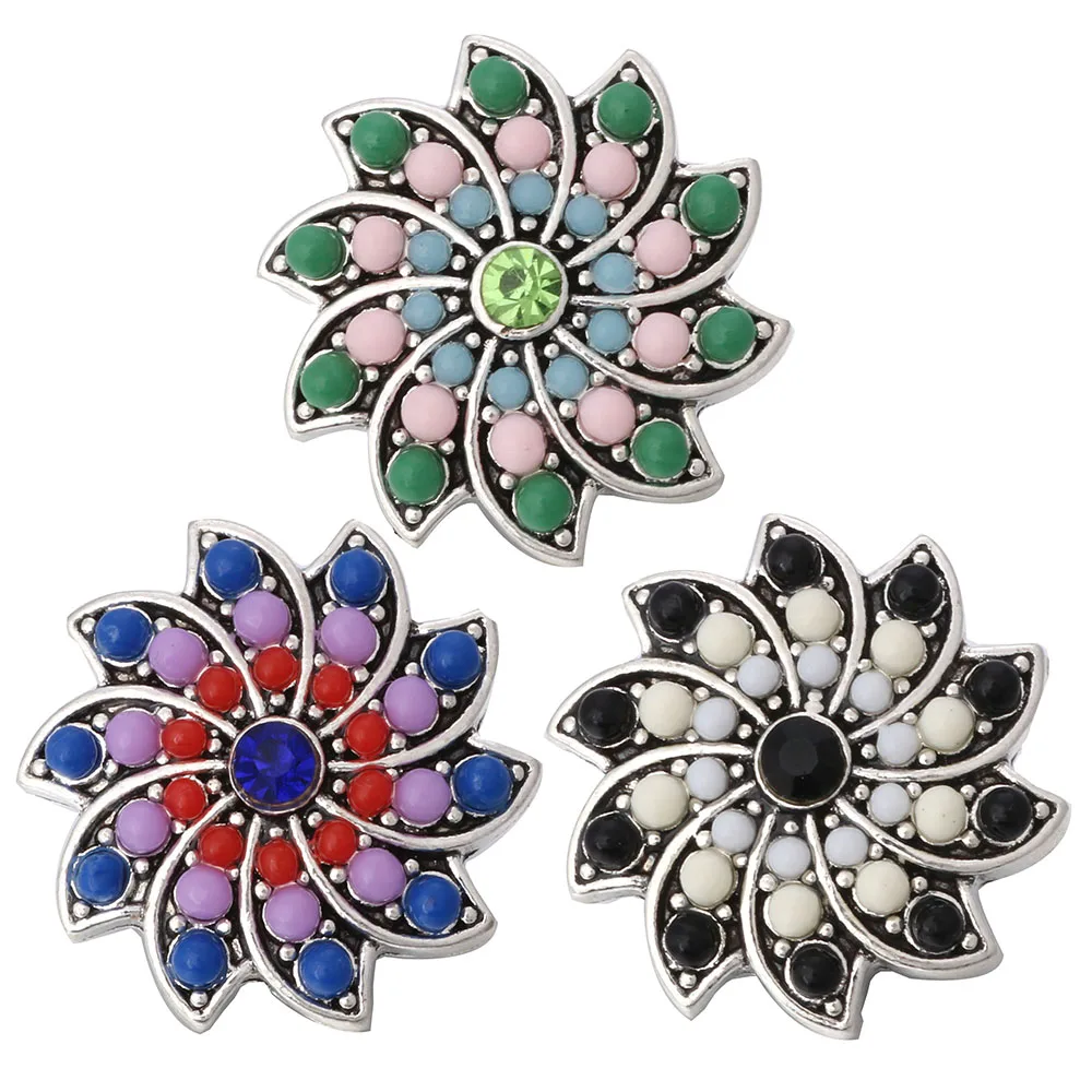 

5pc/lot New Vintage 18mm Snap Buttons Beads Flower Style Crystal Snap Button Charms for Snap Jewelry Bracelets Pendants