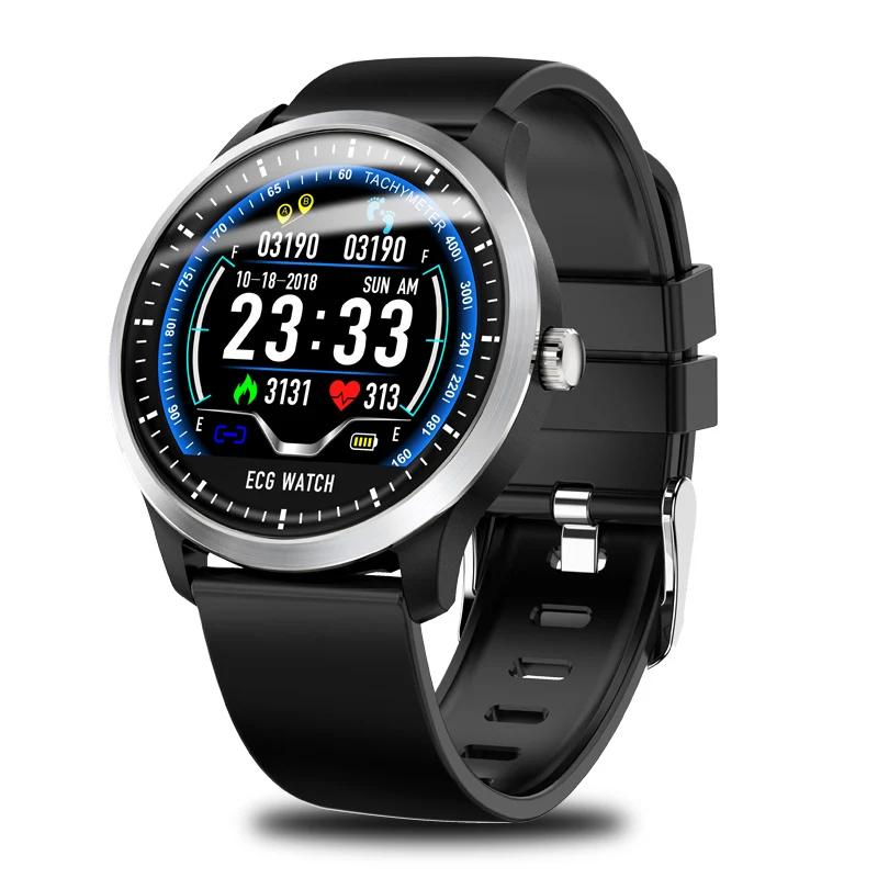 Silicone band black LIGE, новинка, ЭКГ PPG, Смарт часы, пульсометр, кровяное давление, часы, ЭКГ, дисплей для сна, фитнес-трекер, умные часы, Android IOS - Цвет: Silicone band black