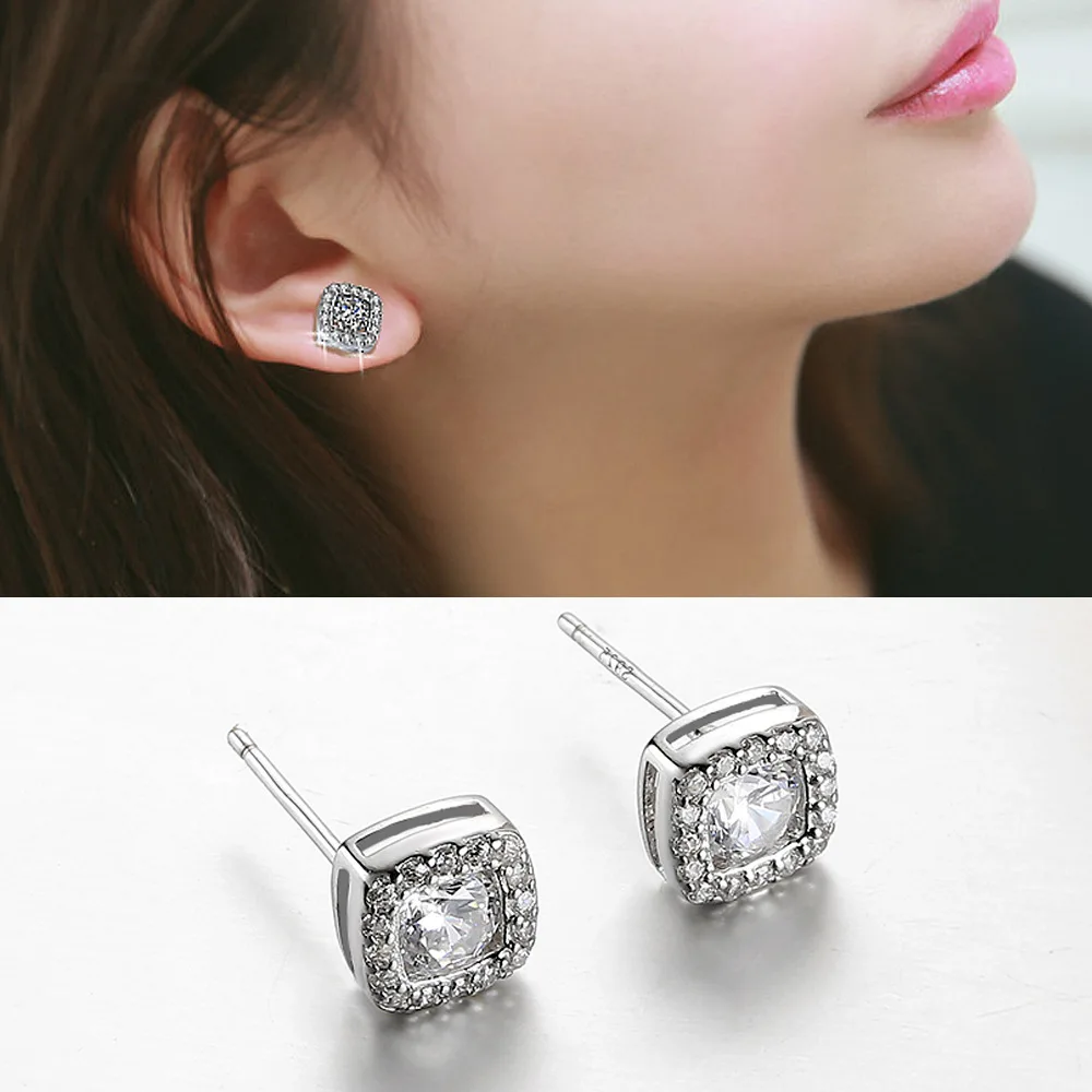 

Квадратный циркон серьги-гвоздики Аутентичные 100% 925 стерлингового серебра серьги для женщин и мужчин, серьга Brincos серьги ювелирные изделия ...