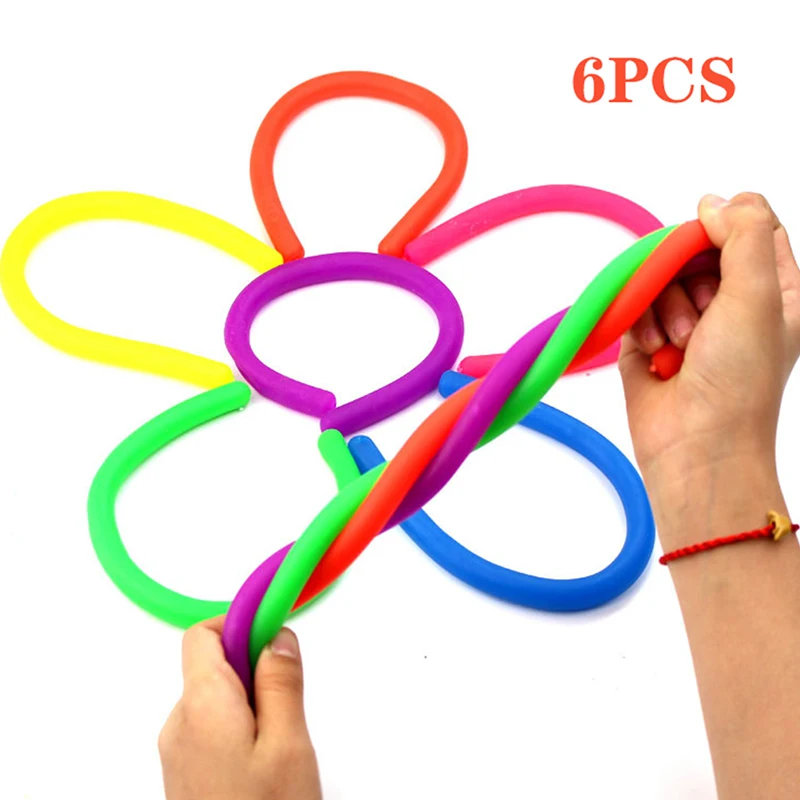 

6Pcs/Set Soft Rubber Sausage Noodle Elastic Rope Toys Stretch String Decompression Toy Stretchy Fidget Relief Stress Vent Toys