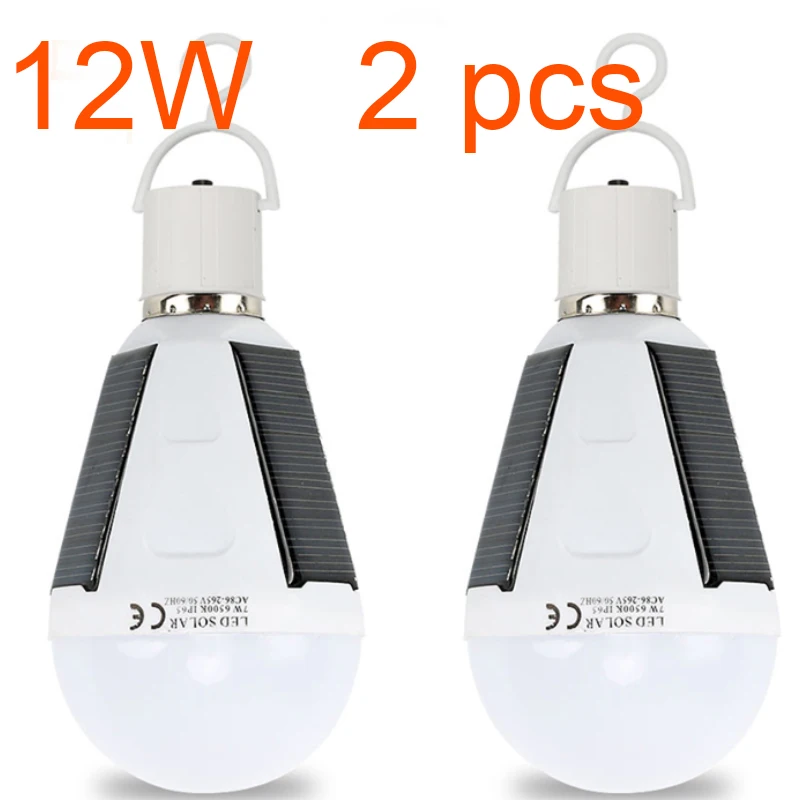 12W - 2pcs Перезаряжаемые светодиодный лампы E27 светодиодный Солнечная светодиодные лампы 7 Вт 12 Вт 85 В постоянного тока-265 V чрезвычайная ситуация вне дома солнечные лампы для путешествий Рыбалка Кемпинг Светильник - Испускаемый цвет: 12W - 2pcs