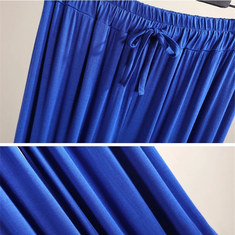 

Cozy Modal Thin Wide leg Pants Female Summer Large size Elastic Waist Loose Straight Casual Pants Women High waist Trousers