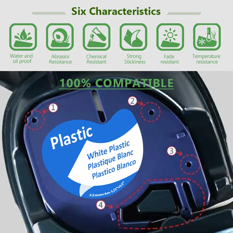 Plavetink 12мм 91201 Совместимые ленты для маркировки Dymo LetraTag 12267, 91200, 91202, 91203, 91204, 91205, 91331, 91221, 59422 для LT-100H on.