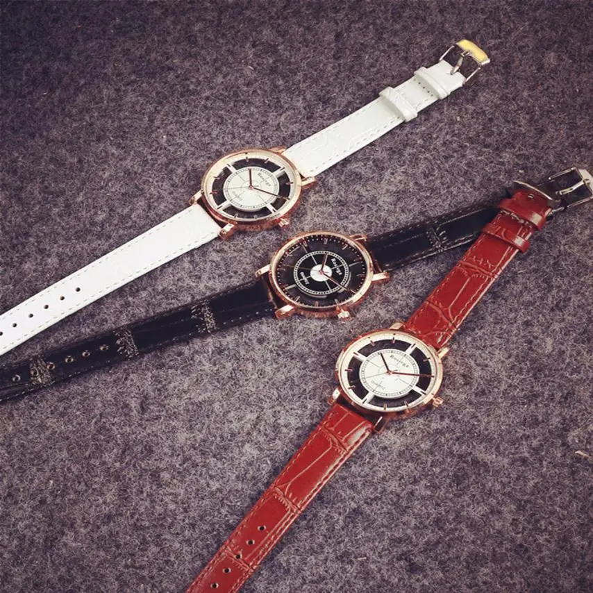Модные наручные часы женские Ретро дизайн кожаный ремешок Аналоговый сплав