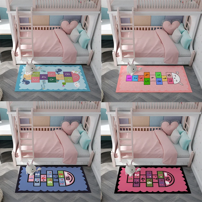 

N Hopscotch Rug Hop and Count Game Rug with Cute Colorful Design Anti-Slip Kids Play Mat Soft Floor Area Rug and Carpet