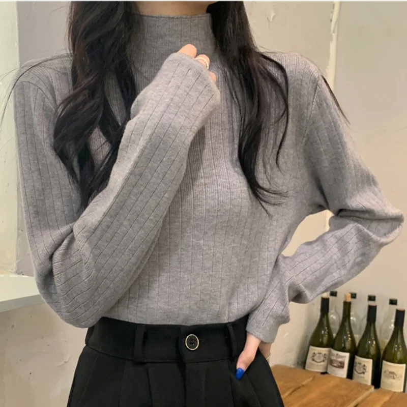 

Свитер женский трикотажный, однотонный, с ложным воротником, Осень-зима, 2021