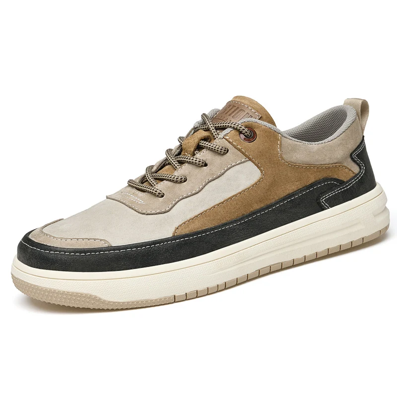 Online Sneakers Kasual Kulit Pria Asli Alas Kaki Pria Krem Sepatu Flat Kualitas Baik Sneakers Jalan Merek Fashion Pria