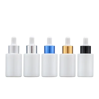 

High Quality 20ml 30ml Pearl White Glass Essential Oil Dropper Bottle Cosmetic Packaging Glass Bottles for Serum Pink Blue Green